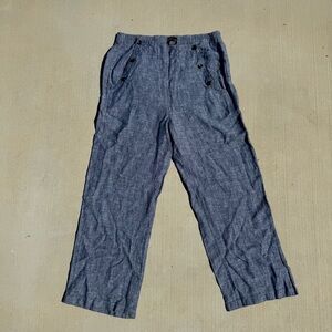 Jones and Co Women's 100% Linen Pants Size Large, Sailor Button Detail, Blue